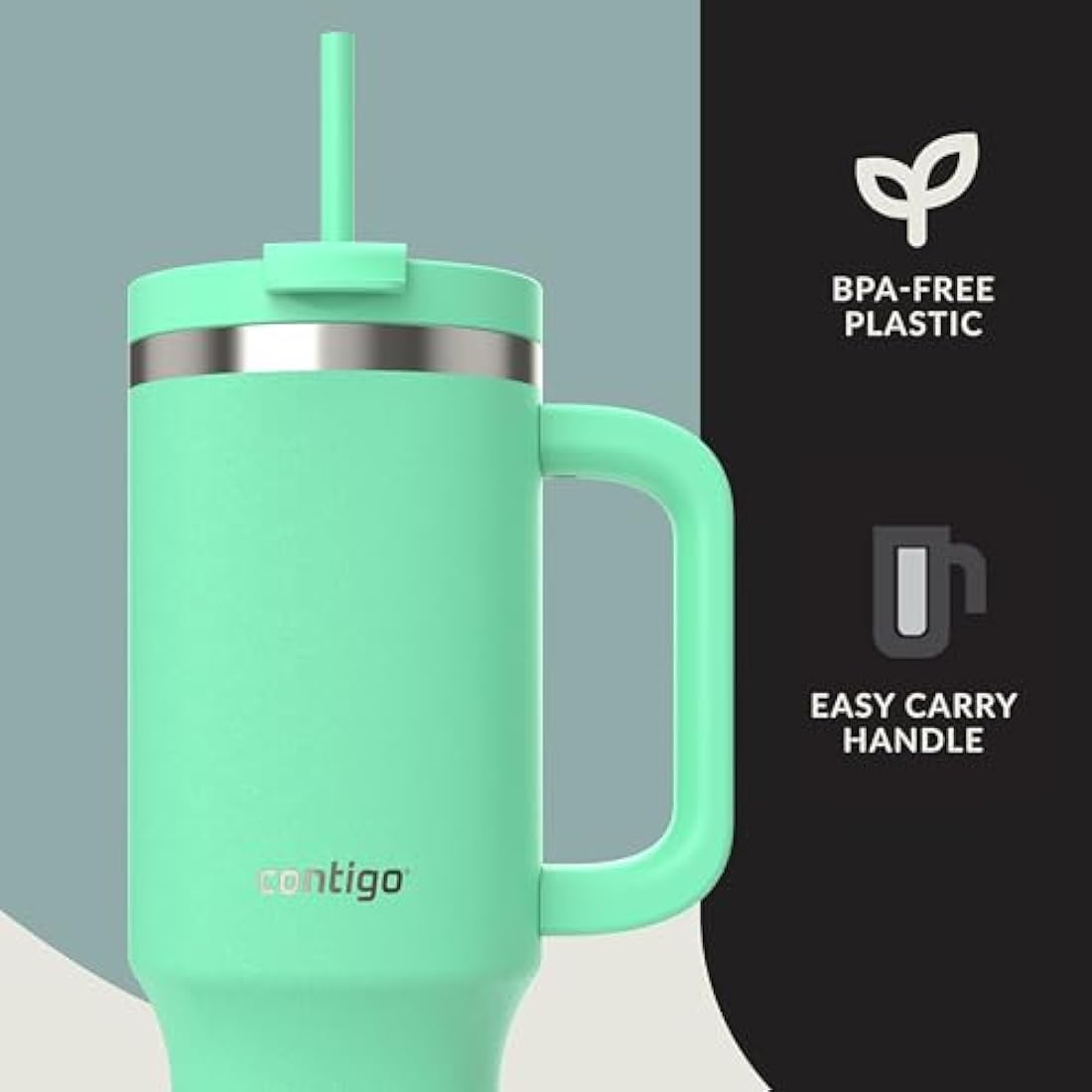 Contigo Streeterville Tumbler 1200 ml with Handle, Stainless Steel Vacuum Insulated Water Bottle with Straw and Lid, Cold for 29 Hours, Travel Mug, Thermal Flask, BPA Free