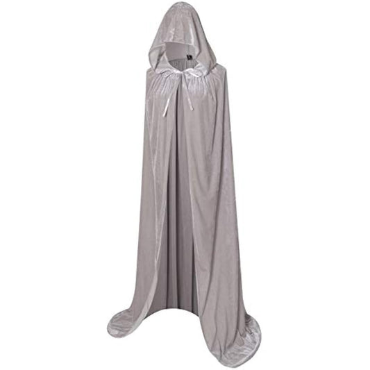 Txian Full Length Hooded Velvet Cloak Halloween Christmas Fancy Cape Costumes 59" (Silver gray)