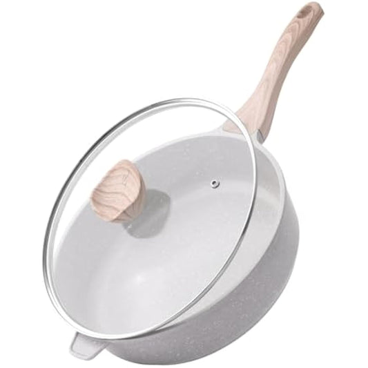 Kordisen Nonstick Ceramic Deep Frying Pan, 28 cm Non Toxic Skillet with Lid, Healthy Saute Pan for Cooking, Induction Cookware, PFOA & PFAS Free