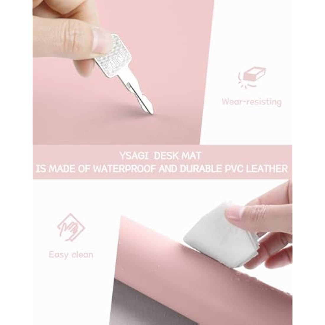 YSAGi Non-Slip Desk Pad, Waterproof PVC Leather Desk Table Protector, Ultra Thin Large Mouse Pad, Easy Clean Laptop Desk Writing Mat for Office Work/Home/Decor (90 x 43 cm, Pink)