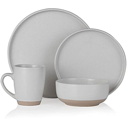 Barbary & Oak BO867007WHT Avena 16 Piece Dinnerware Set, Stoneware, Linen White