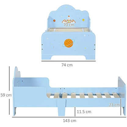 ZONEKIZ Kids Toddler Bed, Safety Rails, Kids Bedroom Furniture for Boys, Girls, Ages 3-6 Years, 143 x 74 x 59cm - Blue