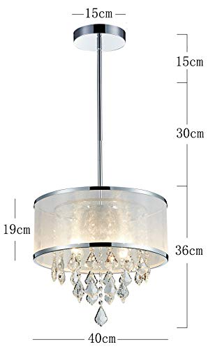 BESTIER Modern Pendant Crystal Drum Chandelier Lighting Ceiling Light Fixture Lamp Dining Room Bathroom Bedroom Livingroom 4 E14 Bulbs Required D40cm