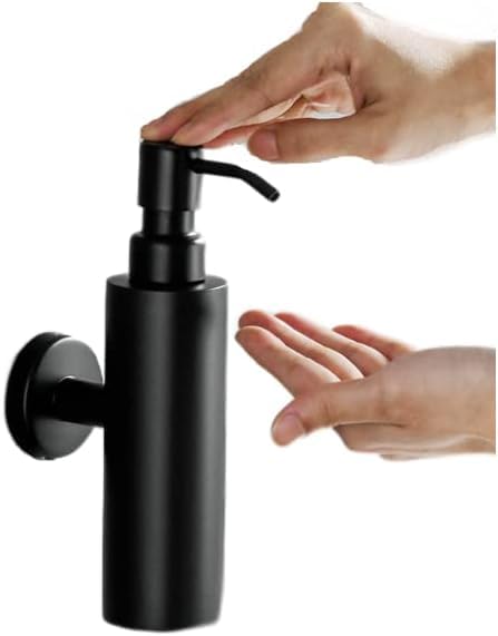 Black Soap Dispenser Wall Mounted Liquid Pump, Steel Matte Black Round Push Hand Soap Holder Dispenser Lotion | Modern, Strong Design Soap Pump