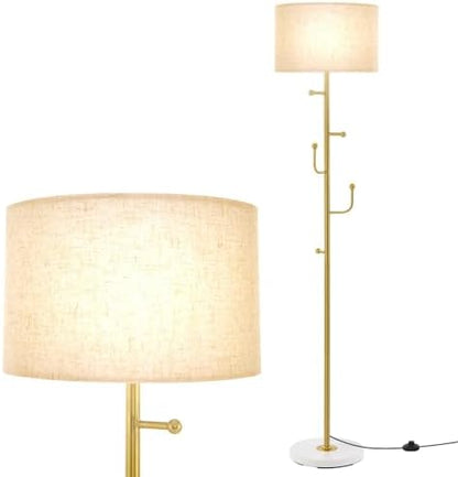 GiantexUK Floor Lamp with Coat Rack, Multi-Purpose Standing Lamp with Linen Fabric Lampshade, 5 Hooks, E27 Socket, Foot Switch & Large Base, Modern Reading Light for Living Room Bedroom Office