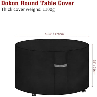 Dokon Garden Furniture Covers Waterproof Heavy Duty 600D Oxford Fabric Garden Table Cover with Air Vent Windproof Anti-UV Outdoor Table and Chairs Covers, Patio Set Cover Round Ø128x71cm - Black