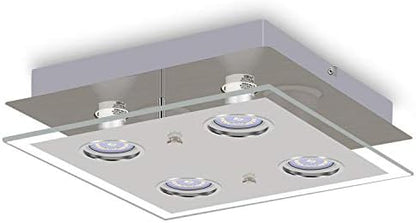 HiBay Modern Ceiling Light Chrome LED Kitchen Spotlight Fittings 4 Way Ceiling Spots GU10 Square Flush Lamp 240V for Bedroom, Living Room, Lounge -Bulbs Not Included