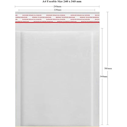 NaXew Padded Envelopes A4, with Easy Tear Strip Peel + Seal Bubble Mailer Bags Postal Wrap Envelope Cushioned Protective Packaging 220 x 340 mm (White A4, 10pcs)