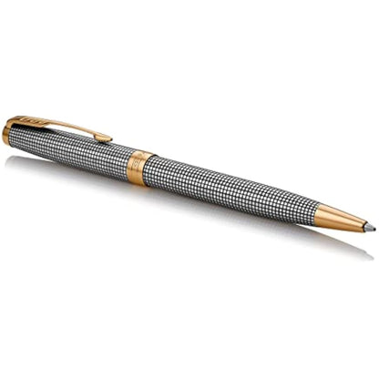 Parker Sonnet Ballpoint Pen | Chiselled Silver with Gold Trim | Medium Point Black Ink | Gift Box