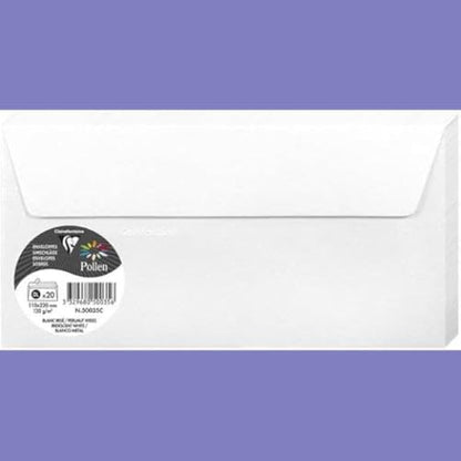 Clairefontaine - Ref 50035C - Pollen Iridescent Adhesive Envelopes (Pack of 20) - DL (110 x 220mm) in Size, 120gsm Paper, Easy-to-Peel Adhesive Strip - White