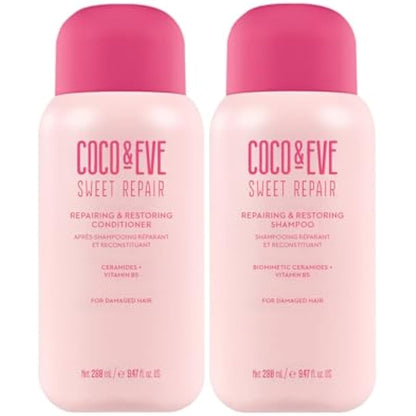Coco & Eve Repair & Restore Shampoo & Conditioner Bundle. Hydrating & Strengthening Set for Damaged, Color Treated Hair. Deeply Nourish, Reduce Split Ends & Breakage for Healthy Hair. (560 ml)