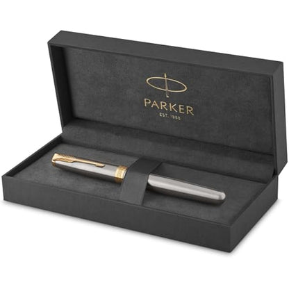 Parker Sonnet Fountain Pen | Stainless Steel with Gold Trim | Fine Nib | Gift Box