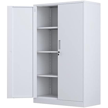 iJINGUR Metal Storage Cabinet with Locking Doors and 3 Adjustable Shelves, Lockable Steel Storage Cupboard for Home Office and Garage (White)