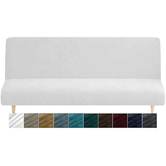 XINEAGE Velvet Futon Cover High Stretch Armless Couch Covers Spandex Fabric Sofa Bed Slipcover Anti Slip Furniture Protector with Elastic Bottom Machine Washable (Futon, White)