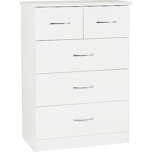 Seconique Nevada 3+2 Drawer Chest in White Gloss