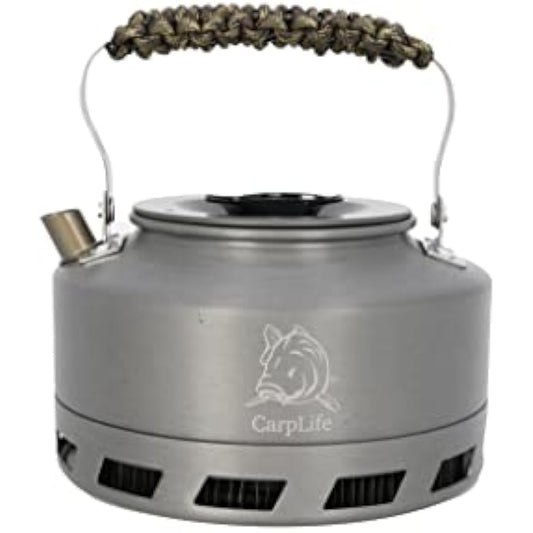 Camping and Fishing Lightweight Aluminium Convection Fast Boil Kettle - CarpLife Hand Finished in the UK Rapid Boil Convection Fishing Kettle 1.1L Capacity - USA 550 Paracord Handle