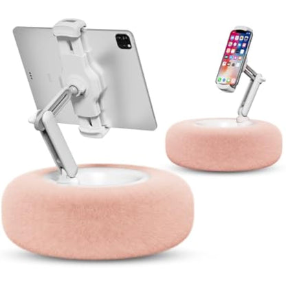 Viozon Tablet Stand with Pillow, Kindle Holder, Compatible with 4.7"-13" Phone/Tablet, iPad, iPhone, Google, Kindle, 360°Adjustable Phone Holder for Bed with Soft Plush Fabric, Detachable Bowl, Pink