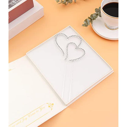 LOVENJOY Double Hearts One Love Wedding Cake Toppers Silver Diamante Heart Cake Decorations, Gift Boxed