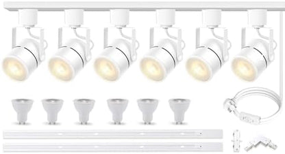 Bravsekai Advanced LED Track Lighting Kit with Replaceable GU10 Bulbs, 6-Lights Dimmable Track Lights with 2x1m H Type Track Rails, 10W 6000K Cool White Indoor Ceiling Spotlight Fixture for Any Space