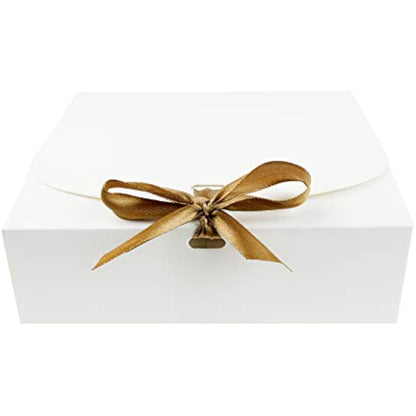 Emartbuy Pack of 12 Square Shaped Presentation Gift Box, 24 cm x 24 cm x 5 cm, Easy Assembly, White Box with Bow Ribbon