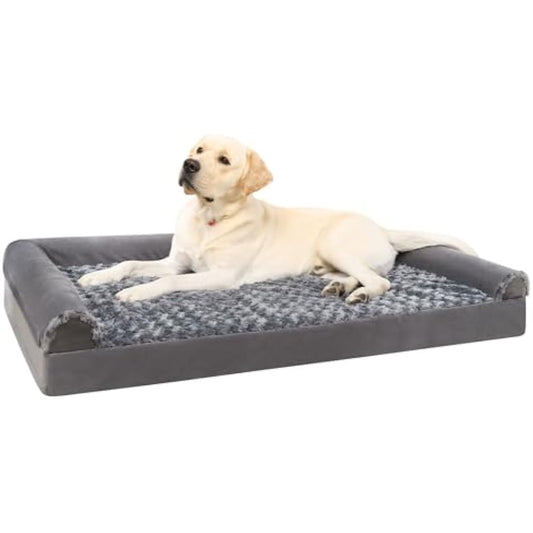 KSIIA Extra Large Dog Bed, XL Orthopedic Dog Sofa Beds with Removable Washable Cover, Waterproof Dog Bed, Pet Sofa Bed with U-Shape Bolster, Grey 111x81x18cm