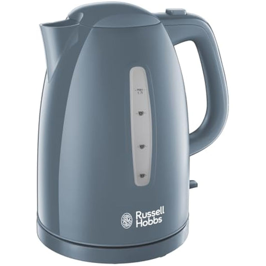 Russell Hobbs Textures Electric 1.7L Cordless Kettle (Fast Boil 3KW, Grey premium plastic, matt & high gloss finish, Removable washable anti-scale filter, Push to open lid, Perfect pour spout) 21274