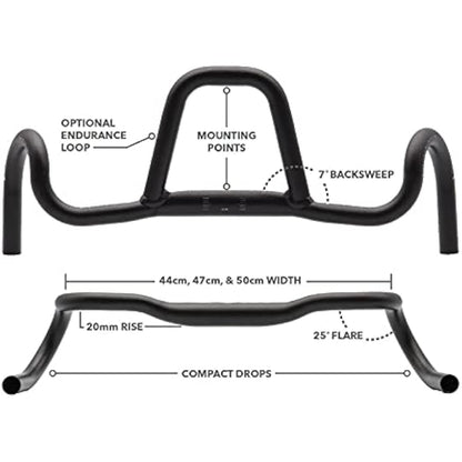 REDSHIFT Kitchen Sink Bike Drop Bar Handlebar for Road Bikes, Bicycle Gravel Handlebars, Aluminum, 31.8mm Clamp, 53cm Width, 20mm Rise, Cycling Gear Biking Accessories (With Loop)