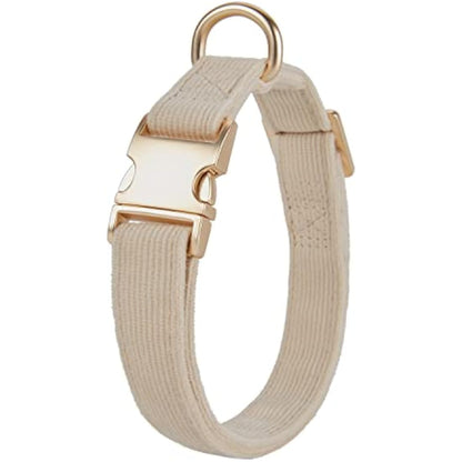YUDOTE Ultra-soft Dog Collar Natural Cotton Corduroy Made for Small Dogs with Sensitive Skin,Creamy White