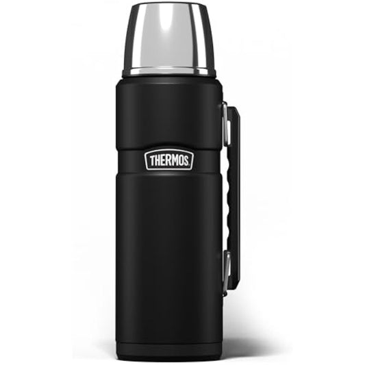 Thermos - Stainless King Matt Black Travel Flask (1.2L) Premium Leak Proof Insulated Tea & Coffee Flask for Hot & Cold Drinks, Built-in Cup, Twist-Pour Stopper, BPA-Free, Durable Steel Dishwasher Safe