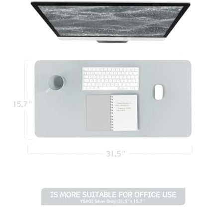 YSAGi Non-Slip Desk Pad, Waterproof PVC Leather Desk Table Protector, Ultra Thin Large Mouse Pad, Easy Clean Laptop Desk Writing Mat for Office Work/Home/Decor (80 x 40 cm, Silver Grey)