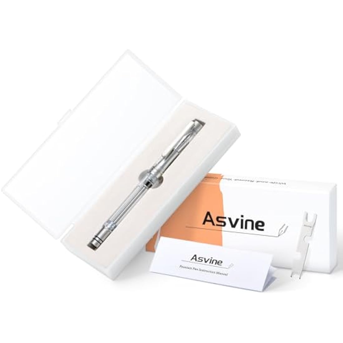 Asvine V200 Titanium Fountain Pen Vacuum Filling, Bock Medium Nib Clear Transparent Acrylic Smooth Writing Pen Case Set