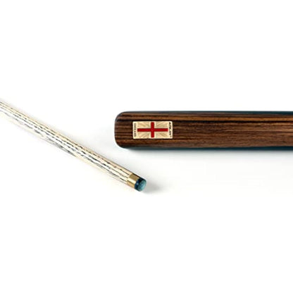 Riley England 3 Piece Snooker Cue & Hard Case 3/4 Cut – Hand Spliced Ebony Butt - 145cm - North American Ash Shaft with 9.5mm Tip - Includes 15cm Extension & Accessory Pack