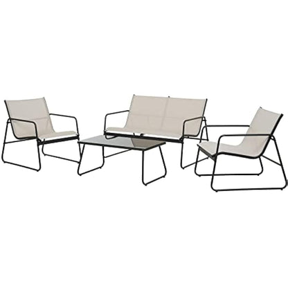 Grand patio Conversation Sets 4 Pieces, Garden Table and Chairs, mesh sling Material, Waterproof, Breathable, Garden Furniture Sets for Outdoor, Backyard, Poolside Beige