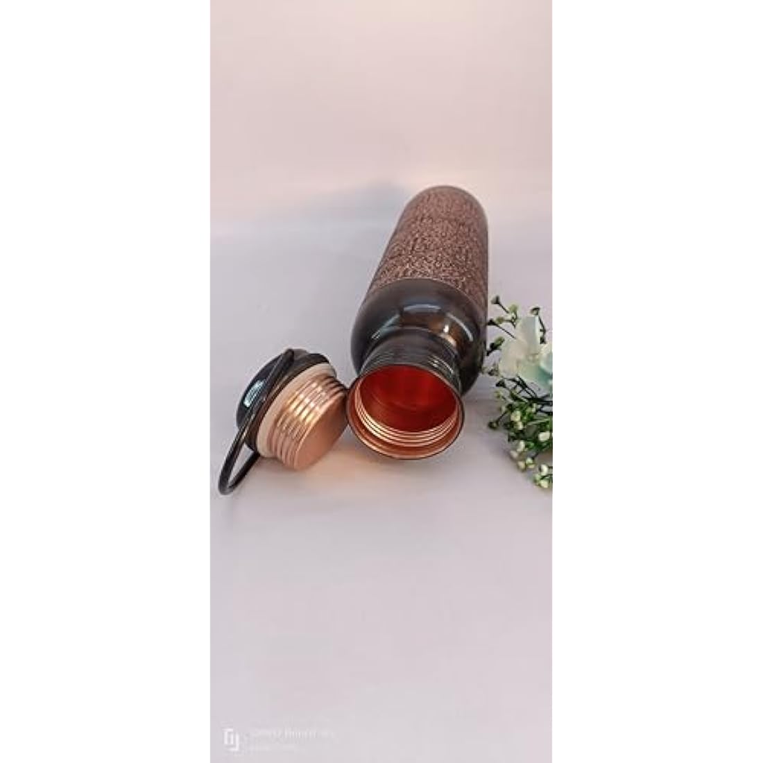 Cop29 Handcrafted Engraved Premium Design Pure Copper Tulip Antique Water Bottle with Handle : Joint Free & Leak Proof -900ml/30oz