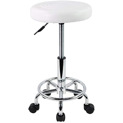 KKTONER PU Leather Round Rolling Stool with Foot Rest Swivel Height Adjustment Medical Spa Drafting Salon Tattoo Work Office Massage Stools Task Chair (White)
