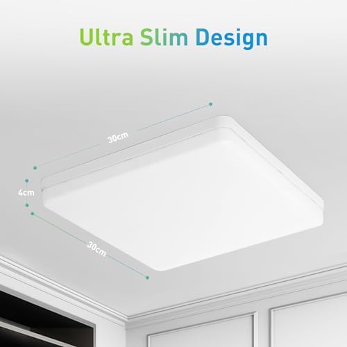 Yafido LED Square Ceiling Light Fitting 48W 4320LM, Natural White 4000K, IP44 Waterproof, 30CM Modern Ultra Bright Lighting Fixture 220V for Bathroom Living Room Kitchen Roof Office
