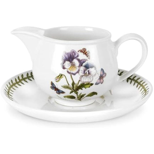 Portmeirion BG08535 Botanic Garden-1 pt. Gravy Boat and Stand (Romantic Shape), Ceramic, White