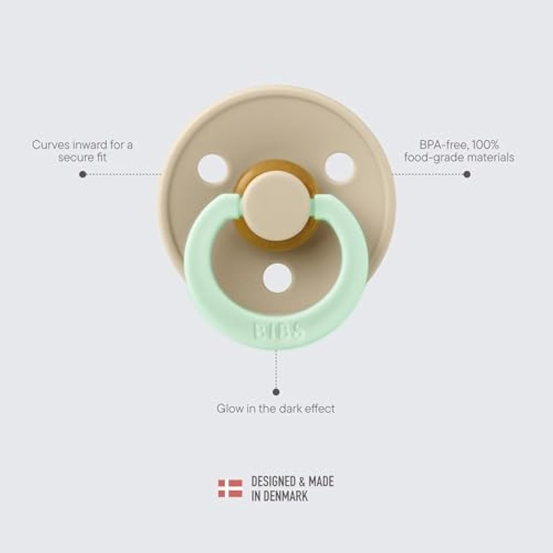 BIBS Colour Night Soother 2-Pack, BPA Free Dummy Pacifier, Round Nipple. Natural Rubber Latex, Size 3 (18+ Months), Blush Night/Vanilla Night