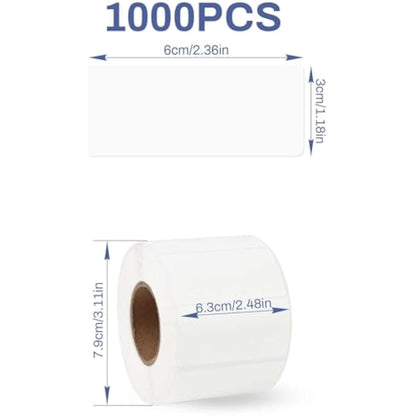 Sticky Labels Roll, Self Adhesive Labels White Sticky Label Blank Label Stickers for Office, Kitchen, Supermarket and Laboratory (1000PCS 60 * 30mm)