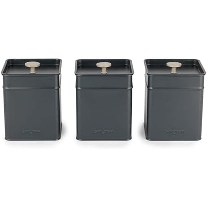 Salter Marino 3-Piece Kitchen Canister Set – Tea, Coffee, Sugar Tins, Long-Lasting Freshness, Powder-Coated Finish, Practical, Easy Clean/Store, Stylish, For Tea Bags/Granules, Not Labelled, Blue Grey