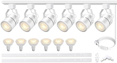 Bravsekai LED Track Lighting Heads Kit, Dimmable PAR20 Track Lights Heads with 2x1m H Type Track Rails 20W 3000K Warm White Ceiling Spotlight Fixtures Include 6Pcs LED Bulbs for Shop