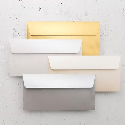 Clairefontaine - Ref 50075C - Pollen Iridescent Adhesive Envelopes (Pack of 20) - DL (110 x 220mm) in Size, 120gsm Paper, Easy-to-Peel Adhesive Strip - Silver
