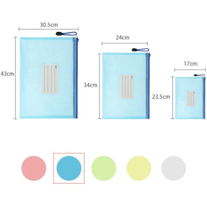 Vicloon Plastic Wallets, 15Pcs A3 A4 A5 Folders Wallets, Zip Lock Bags Mesh Document Wallet Plastic Document Wallets Folder with Label Pocket for School Office Homework Travel Storage Bags (Multi)