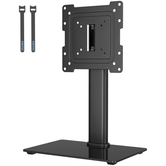 BONTEC Universal Swivel TV Stand for 17-43 inch Screens, Height Adjustable Table Top Pedestal TV Stand for LCD/LED/OLED/Plasma/Curved TVs up to 45kg, 2 Cable Ties Included