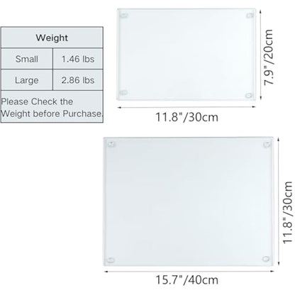 Hacaroa 4 Pack Tempered Glass Cutting Board with Rubber Feet, Rectangle Non-Slip Chopping Board, Long Lasting Clear Glass Tray for Kitchen Countertop, Table, Shatter-Resistant, Heat-Resistant, 2 Size