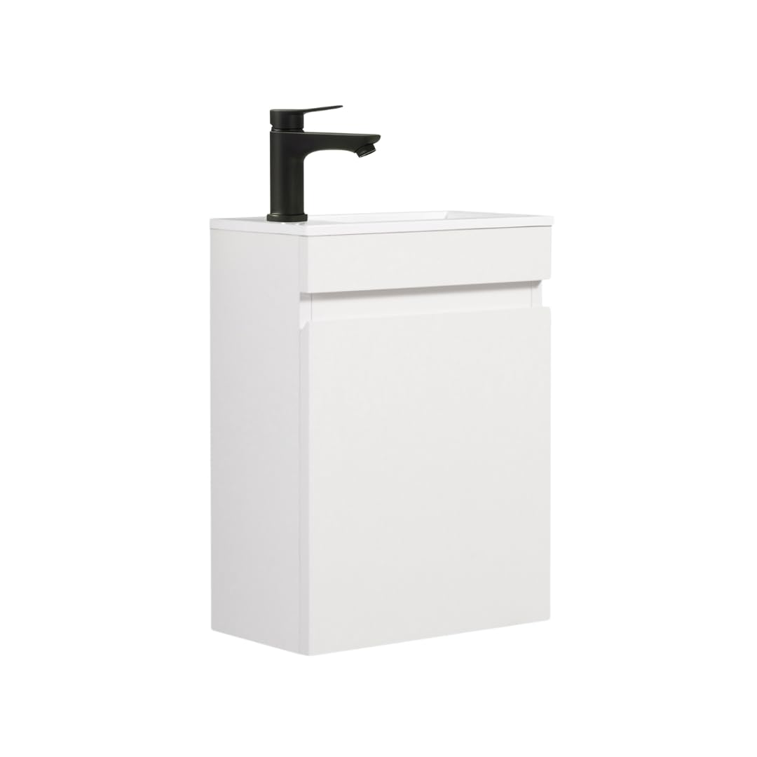 Kometmöbel 400mm Wall Hung Cloakroom Vanity Unit with Basin - Compact Slimline Bathroom Storage Cabinet Pre-Assembled White 40cm, Excl. Waste & Tap