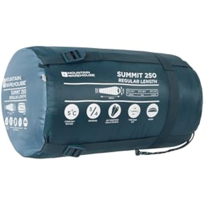 Mountain Warehouse Summit 250 Sleeping Bag - 3/4 Season Insulated & Mummy Shaped Bag - For Spring Summer, Camping & Trekking