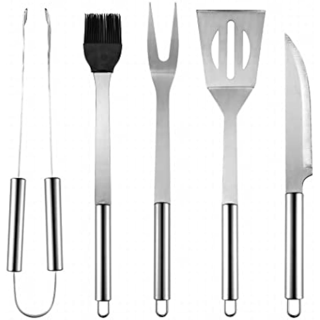 QMQ Utensil BBQ Barbecue Tool Set 5 Pieces Stainless Steel Grill Accessories with Carry Case – Complete Tool Kit with Tongs Spatula Meat Fork and Basting Brush