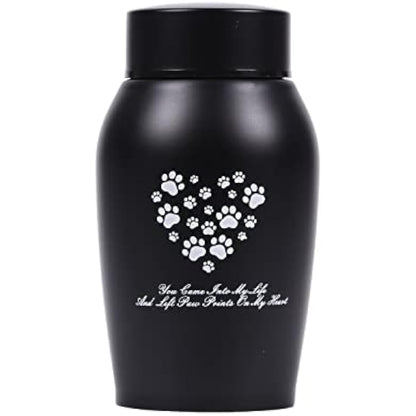 Paw Print Keepsake Urns - Pet Memorial Urns for Dog & Cat Ashes (Small, Black)