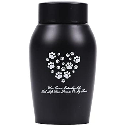Paw Print Keepsake Urns - Pet Memorial Urns for Dog & Cat Ashes (Small, Black)